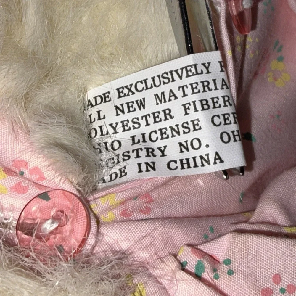Vintage ROBERT RAIKES ORIGINAL Teddy Bear Wood Face Paws White Pink Dress